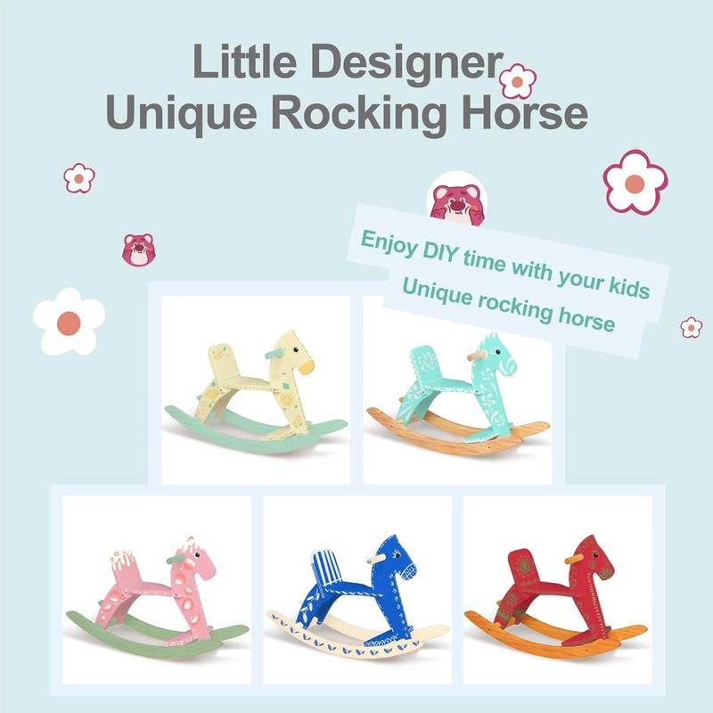 KRAND Wooden Rocking Horse Baby Ride On Toy for Toddlers Solid Wood Classic Design with Comfortable Pedal and Safe Backrest Ideal Gift for Kids (Classic, White) - Image 5